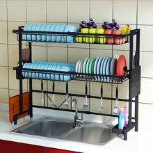 Load image into Gallery viewer, 1/2Tier Multi-use Stainless Steel Dishes Rack Dual Sink Drain Rack Adjustable Kitchen Oragnizer Rack Dish Shelf Sink Drying Rack
