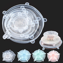 Load image into Gallery viewer, 6 pièces couvercle de Pot Silicone couvercles extensibles Durable réutilisable alimentaire économiser couverture résistant à la chaleur s&#39;adapte à toutes les tailles et formes
